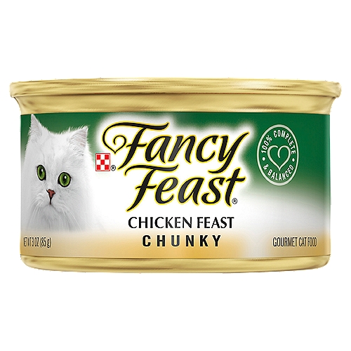 Fancy Feast Chunky Chicken Feast Gourmet Cat Food, 3 oz
Fancy Feast Chunky Chicken Feast is formulated to meet the nutritional levels established by the AAFCO Cat Food Nutrient Profiles for all life stages.