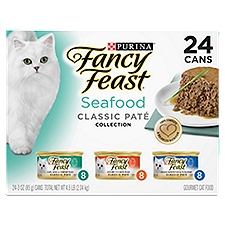 Purina Fancy Feast Grain Free Pate Wet Cat Food Variety Pack, Seafood Classic Pate Collection - (24) 3 oz. Cans