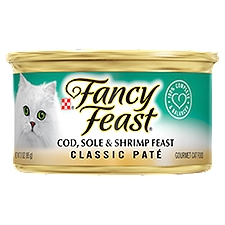 Fancy Feast Classic Paté Cod, Sole & Shrimp Feast Gourmet Cat Food, 3 oz