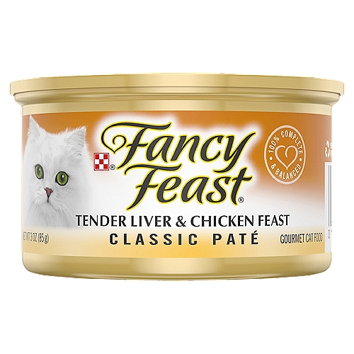 Fancy Feast Classic Paté Tender Liver & Chicken Feast Gourmet Cat Food, 3 oz
Fancy Feast Classic Paté Tender Liver & Chicken Feast is formulated to meet the nutritional levels established by the AAFCO Cat Food Nutrient Profiles for all life stages.