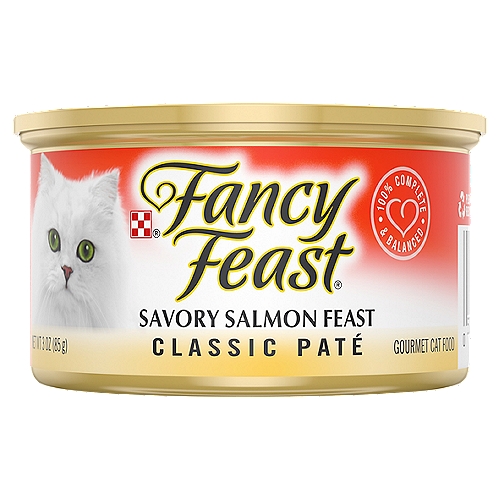 Fancy Feast Classic Paté Savory Salmon Feast Gourmet Cat Food, 3 oz
Fancy Feast Classic Savory Salmon Feast is formulated to meet the nutritional levels established by the AAFCO Cat Food Nutrient Profiles for all life stages.