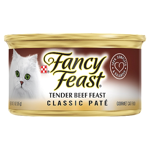 Purina Fancy Feast Tender Beef Feast Classic Paté Gourmet Cat Food, 3 oznFancy Feast Classic Classic Tender Beef Feast is Formulated to Meet the Nutritional Levels Established by the AAFCO Cat Food Nutrient Profiles for All Life Stages.