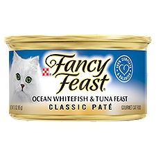 Fancy Feast Classic Paté Ocean Whitefish & Tuna Feast Gourmet Cat Food, 3 oz