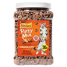 Purina Friskies Cat Treats, Party Mix Original Crunch - 30 oz. Canister, 30 Ounce