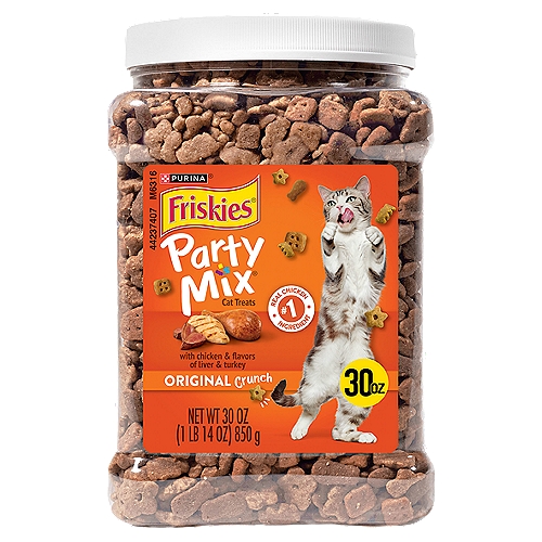 Purina Friskies Cat Treats, Party Mix Original Crunch - 30 oz. Canister
