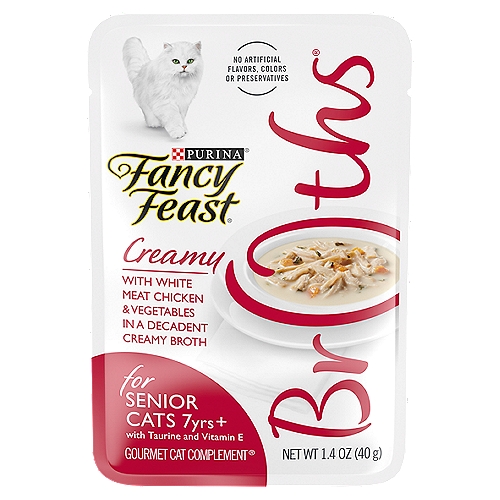 Purina Fancy Feast High Protein Senior Wet Cat Food Complement, Broths With Chicken - 1.4 oz. Pouch