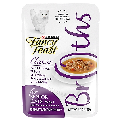 Purina Fancy Feast Grain Free Senior Wet Cat Food Complement, Broths Classic Tuna - 1.4 oz. Pouch