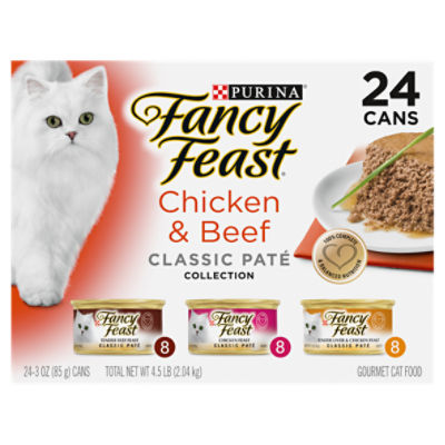 Purina Fancy Feast Pate Wet Cat Food Variety Pack, Classic Collection Chicken & Beef - (24) 3 oz. Pull-Top Cans