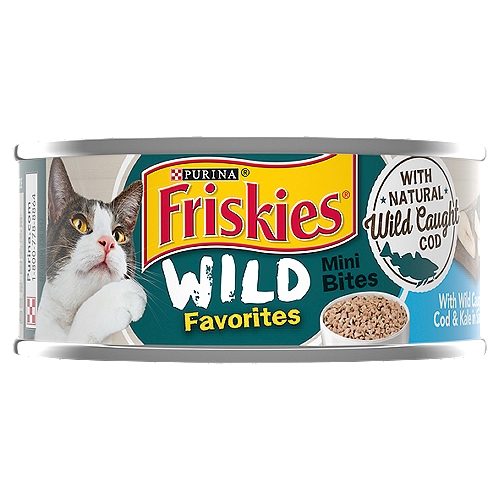 Purina Friskies Wild Favorites Mini Bites with Wild Caught Cod & Kale in Sauce Cat Food, 5.5 oz