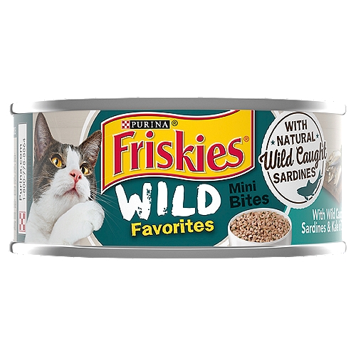 Purina Friskies Wild Favorites Mini Bites with Wild Caught Sardines & Kale in Sauce Cat Food, 5.5 oz