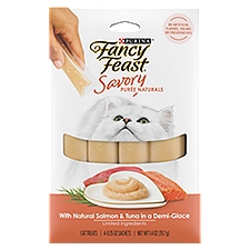 Fancy Feast Squeezable Tube Savory Puree With Natural Salmon & Tuna, Cat Treats, 1.4 Ounce