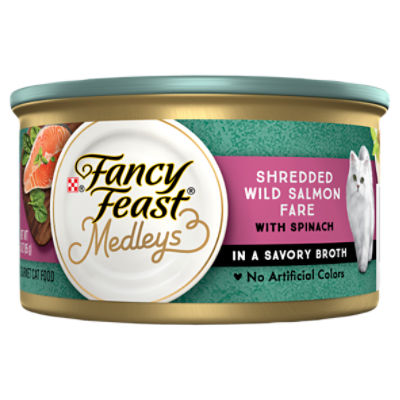 Purina Fancy Feast Wet Cat Food, Medleys Salmon Fare With Spinach in a Savory Cat Food Broth-3oz Can