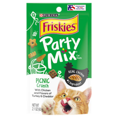 Purina Friskies Made in USA Facilities Cat Treats, Party Mix Picnic Crunch - 2.1 oz. Pouch