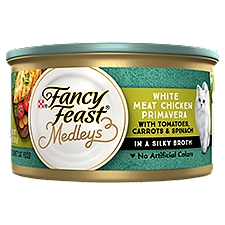 Purina Fancy Feast Medleys Chicken With Tomatoes, Carrots and Spinach in a Silky Broth - 3 oz. Can, 3 Ounce