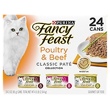 Fancy Feast Poultry & Beef Classic Paté Collection, Gourmet Cat Food, 72 Ounce