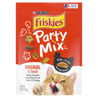 Purina Friskies Made in USA Facilities Cat Treats, Party Mix Original Crunch - 6 oz. Pouch
