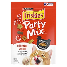 Purina Friskies Made in USA Facilities Cat Treats, Party Mix Original Crunch - 6 oz. Pouch, 6 Ounce