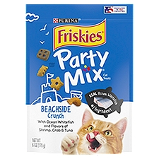 Purina Friskies Made in USA Facilities Cat Treats, Party Mix Beachside Crunch - 6 oz. Pouch, 6 Ounce