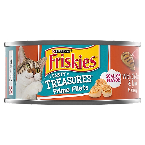 Purina Friskies Gravy Wet Cat Food Tasty Treasures With Chicken & Tuna and Scallop Flavor-5.5 oz.
