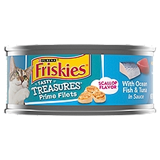 Purina Friskies Tasty Treasures Scallop Flavor with Ocean Fish & Tuna in Sauce Cat Food, 5.5 oz