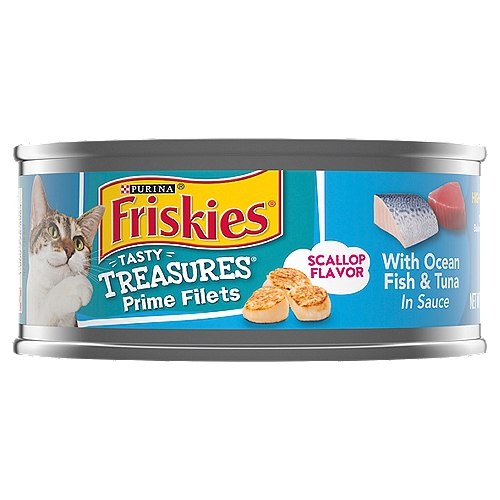 Purina Friskies Tasty Treasures Scallop Flavor with Ocean Fish & Tuna in Sauce Cat Food, 5.5 oz
