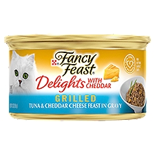 Fancy Feast Delights Grilled Tuna & Cheddar Cheese Feast in Gravy Gourmet Cat Food, 3 oz