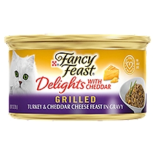 Purina Fancy Feast Gravy Wet Cat Food, Delights Turkey & Cheddar Cheese Feast in Gravy - 3 oz. Can, 3 Ounce