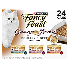 Purina Fancy Feast Gravy Wet Cat Food Variety Pack, Gravy Lovers Poultry & Beef Feast Collection - (24) 3 oz. Cans