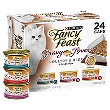 Purina Fancy Feast Gravy Lovers Wet Cat Food Poultry& Beef Collection Variety Pack 24-3 oz Cans, 72 Ounce