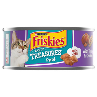 Purina Friskies Pate Wet Cat Food, Tasty Treasures With Liver, Turkey & Chicken - 5.5 oz. Can