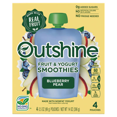 Outshine Blueberry Pear Fruit & Yogurt Smoothies, 3.5 oz, 4 count, 14 Ounce