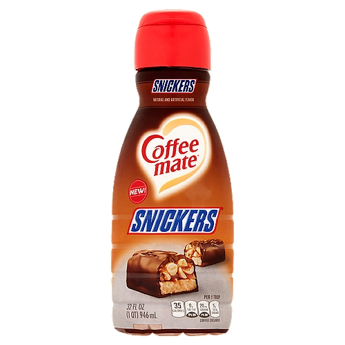 Coffee Mate Snickers Coffee Creamer, 32 fl oz
Satisfied? You're about to be. Because when it comes to satisfaction, nobody does it like Snickers®. And when it comes to creamer, nobody does it like Coffee Mate®.
It's a match made in peanut caramel chocolate coffee heaven.
