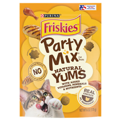 Purina Friskies Natural Cat Treats, Party Mix Natural Yums With Real Chicken - 6 oz. Pouch