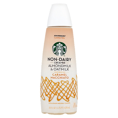 Starbucks Caramel Macchiato Almondmilk & Oatmilk Non-Dairy Coffee Creamer, 28 fl oz
We crafted our creamer with a smooth, rich blend of almondmilk and oatmilk, with added layers of sweet, buttery caramel and hints of vanilla flavor to pair perfectly with our coffee for an oh-so-delicious cup.