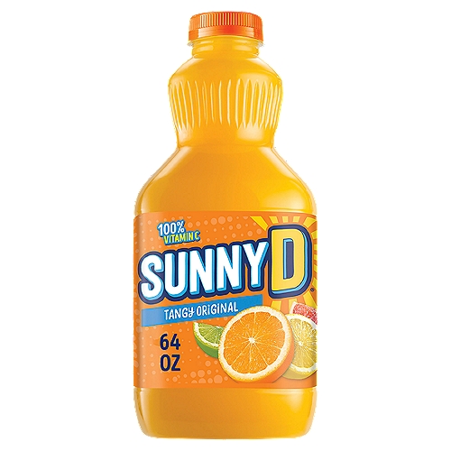 Experience the one-of-a-kind flavor of SUNNYD Tangy Original. This orange juice drink has the classic tangy flavor only found when sipping SUNNYD Orange Drink. Bright orange in color, this vitamin C drink has a boldly unique flavor that makes SUNNYD a perfect drink for the whole family. With 100% daily value of vitamin C and just 60 calories per 8 fl oz serving, this citrus punch contains 5% fruit juice, making it a delicious option for kids fruit juice drinks. Enjoy this SUNNYD drink anytime for a refreshing, bold-tasting beverage. This half gallon of orange juice drink contains 8 servings and should be kept in the refrigerator after purchase. Try SUNNYD in a juice pouch or reclosable bottle so you can bring SUNNYD with you wherever you go. With a taste unlike anything else, SUNNYD is the orange drink with a one-of-a-kind flavor for a one-of-a-kind you.