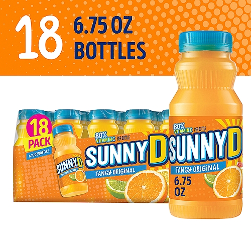 SUNNYD Tangy Original Orange Juice Drink, 18 Count, 6.75 FL ounce Bottles