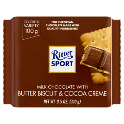 Ritter Sport Milk Chocolate with Butter Biscuit & Cocoa Creme, 3.5 oz