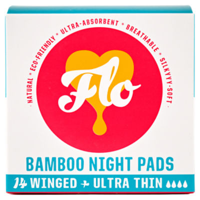 Flo Bamboo Night Winged + Ultra Thin Pads, 14 count