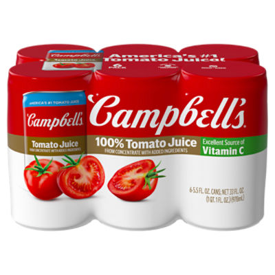 Campbell's 100 Tomato Juice, 5.5 fl oz, 6 count