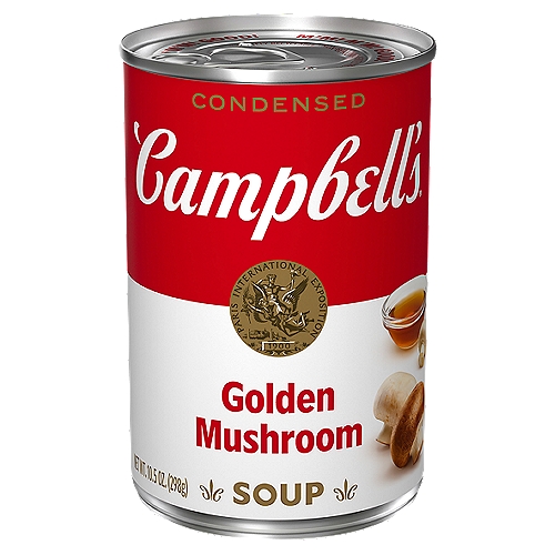 Campbell's Condensed Golden Mushroom Soup, 10.5 Ounce Can
Campbell's Condensed Golden Mushroom Soup is just the beginning of any great recipe. Join Campbell's in cooking in the kitchen with this rich Golden Mushroom Soup. Customize and create with this Golden Mushroom Soup, which starts with tender mushrooms, beef stock, and tomato puree for a rich flavor. Try it as substitute for a sauce, and just add a protein or veggies. Or, make it the start of your next weeknight meal, like the smothered pork chops and easy beef pot pie. With high-quality ingredients, this canned soup always delivers feel-good nourishment. Campbell's Golden Mushroom Soup is food you can feel good about - let's get ready to create. M'm! M'm! Good!