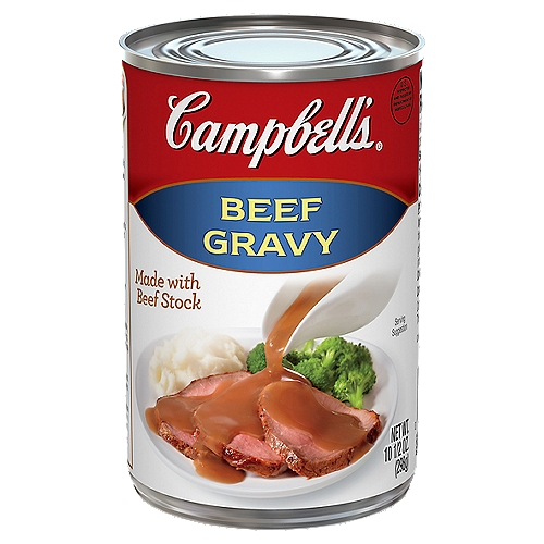 Campbell's Beef Gravy, 10 1/2 oz
Boost the flavor of any meal, any night of the week with Campbell's Beef Gravy. This rich beef gravy is made with beef stock for delicious, home-cooked flavor without the fuss. Ready in minutes, either on the stove, or in the microwave, this versatile condiment is an ideal quick, convenient brown gravy mix for goulash, Salisbury steak, roast beef and potatoes. Use Beef Gravy as a braising sauce base for pot roast, or as a hassle-free gravy for poutine. Each 10.5 oz can contains five servings for the entire family to enjoy. Elevate your routine with Campbell's Gravy - delicious made easy.