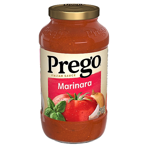 Prego Marinara Italian Sauce, 23 oz
Be the hero at dinner with Prego Marinara Sauce. Versatile and delicious, this classic red sauce features the bold flavors of vine-ripened tomatoes combined with tasty seasonings. This pasta sauce has a taste everyone loves and a thick texture that doesn't water out, making it a perfect pairing with pasta, toasted ravioli and more. This Prego pasta sauce is made with no high fructose corn syrup for a spaghetti sauce you can feel good about. Top off any pasta with Prego sauce for a quick, family-pleasing meal, or use it as a base for your favorite recipes. The tomato sauce jar top is easy to close and store in the refrigerator for leftovers. Give your family the taste everyone loves with Prego.