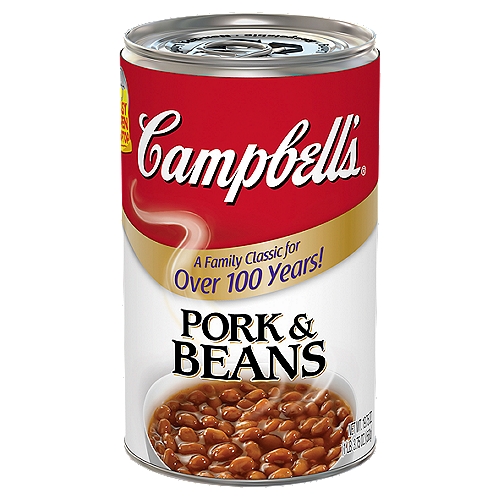 Campbell's Pork & Beans, 19.75 oz
Campbell's® Pork & Beans has been a family classic for over 100 years. Our beans are slow cooked to perfection to provide just the right balance of sweet and savory. With its rich homemade taste, Campbell's® Pork & Beans has remained a pantry staple for generations.