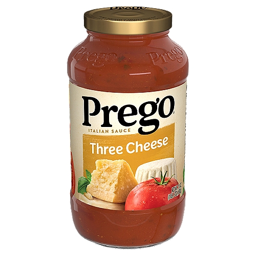 Prego Three Cheese Italian Sauce, 24 oz
Cheese lovers rejoice! Prego Three Cheese Italian Sauce blends Ricotta, Parmesan and Romano cheeses into a bold sauce that's sure to please everyone in your family. You'll love the way it perks up pasta and brings flavorful depth to your everyday recipes.