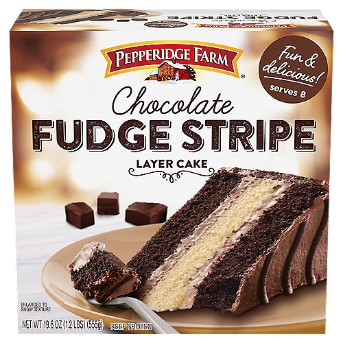 Pepperidge Farm Chocolate Fudge Stripe Layer Cake, 19.6 oz
With Pepperidge Farm layer cakes, you can celebrate everyday! Our Chocolate Fudge Stripe Layer Cake has layers of yellow and chocolate cake, topped with delicious frosting and a fudge stripe! Simply thaw and serve for an easy and delicious dessert. At Pepperidge Farm, baking is more than a job. It's a real passion. Each day, our bakers take the time to make every cookie, pastry, cracker, and loaf of bread the best way they know how - by using carefully selected, quality ingredients.