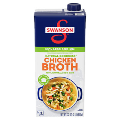 Swanson Natural Goodness Lower Sodium Chicken Broth, 32 oz Carton, 32 Ounce