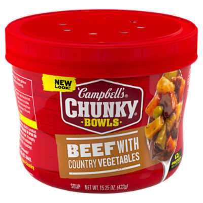 Campbell's Chunky Soup, Beef Soup with Country Vegetables, 15.25 oz Microwavable Bowl