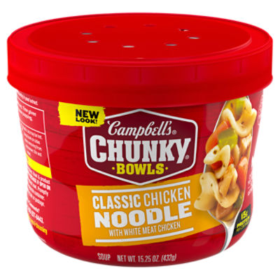 Campbell's Chunky Soup, Classic Chicken Noodle Soup, 15.25 oz Microwavable Bowl, 15.25 Ounce