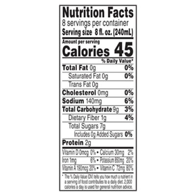 V8 low clearance sodium nutrition facts