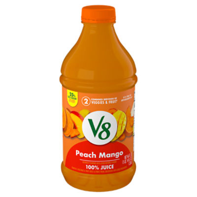 V8 Peach Mango 100% Fruit and Vegetable Juice, 46 fl oz Bottle